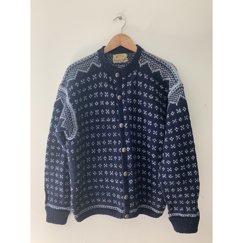 VTG Marius Sportsmodes Wool Cardigan Handmade Norway Nordic Fair Isle Blue 60s